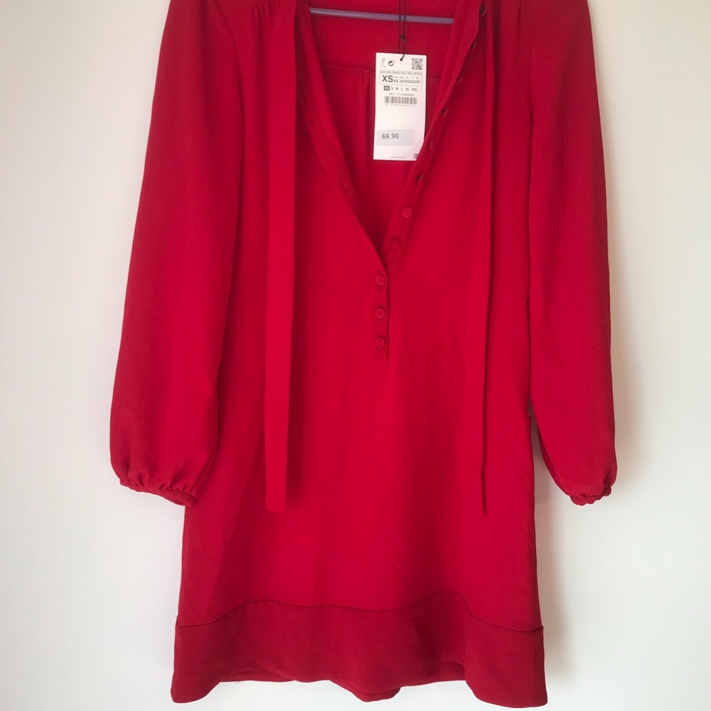New Zara red dress quarter sleeve size Xs